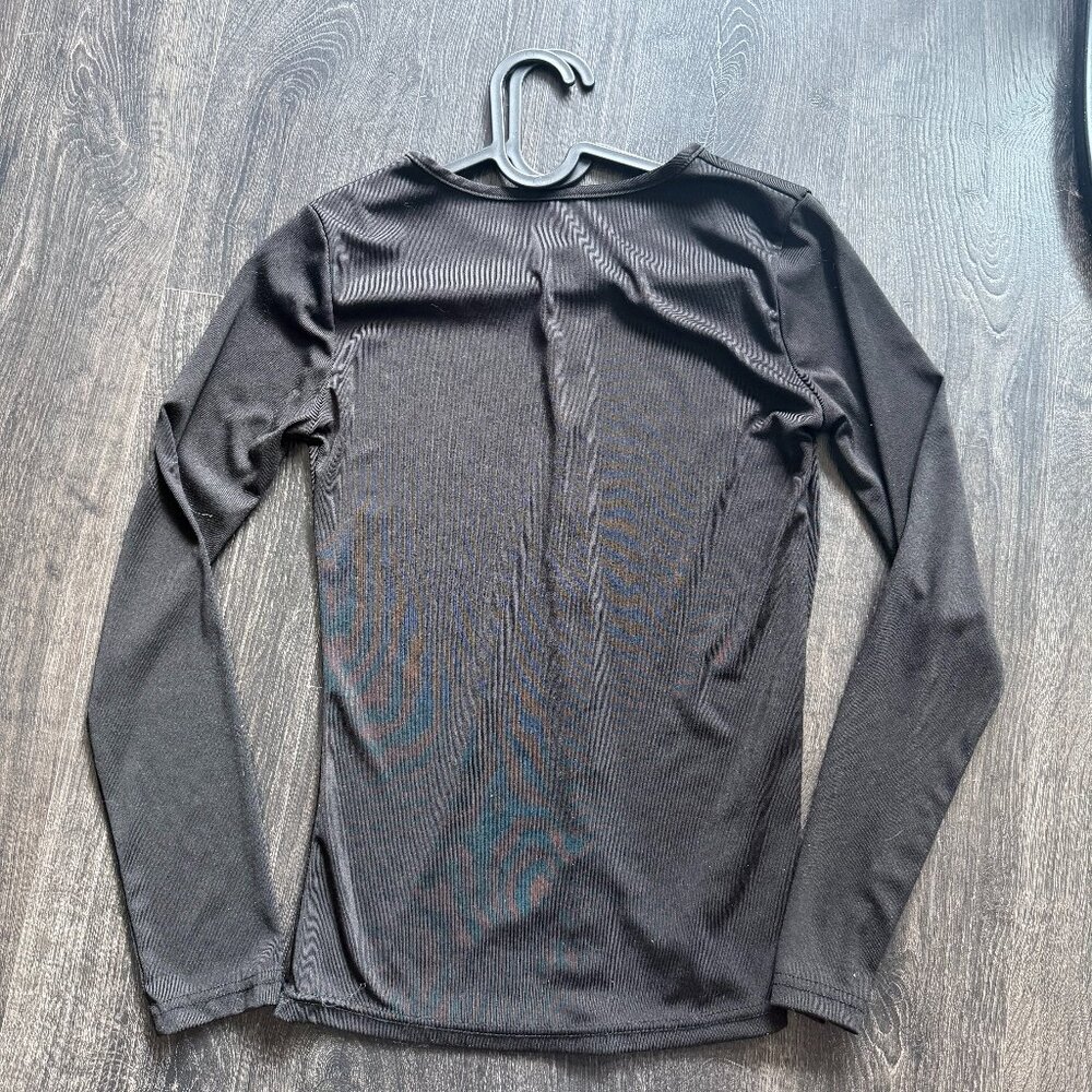 Black Button-Front Long Sleeve Top